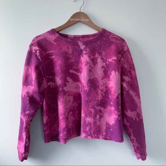 Hanes Tops - NWOT Cropped Purple Bleach Dyed Crewneck